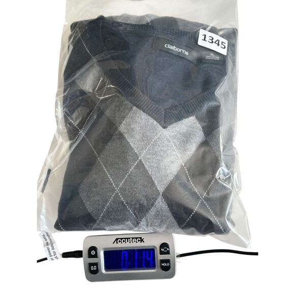 Claiborne Shirt Men's XL Argyle Diamond V-Neck 100% Cotton Long Sleeve Sweater - Picture 10 of 10